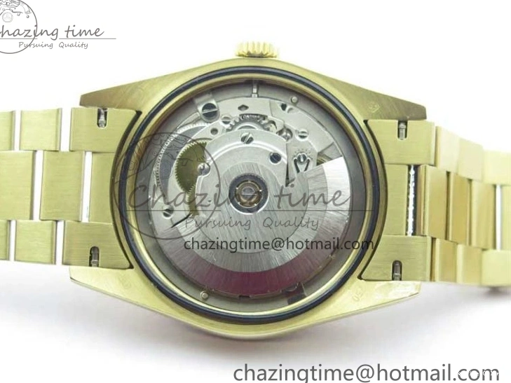 0212 DailyWear Day-Date 36mm 128235 YG Crystal BP Best Edition Silver Crystal Marker Dial on YG President Bracelet A 2676